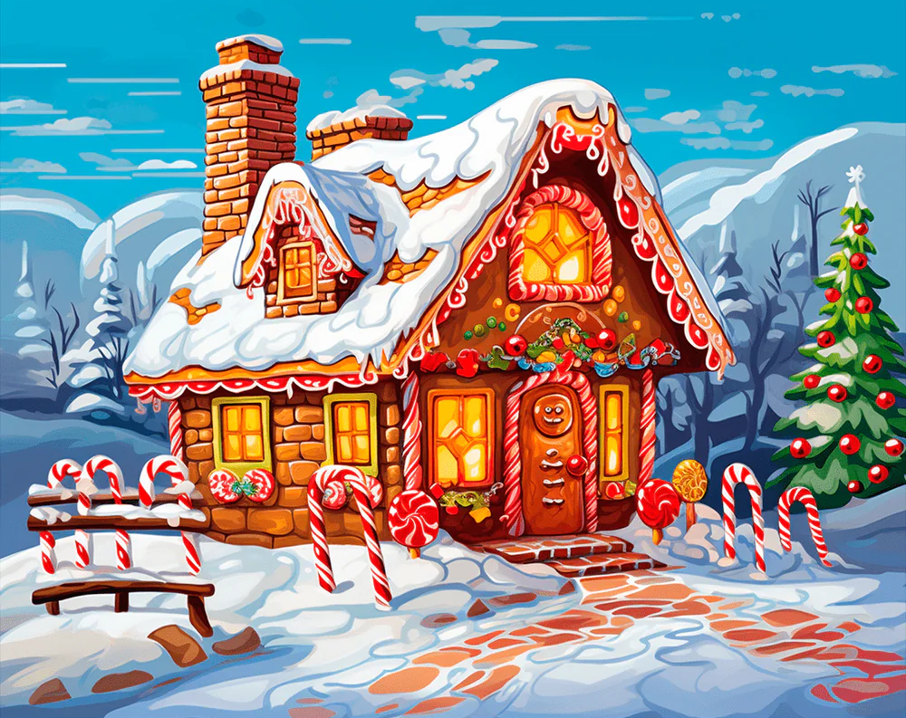 Candy Cane Cottage - Paint By Numbers
