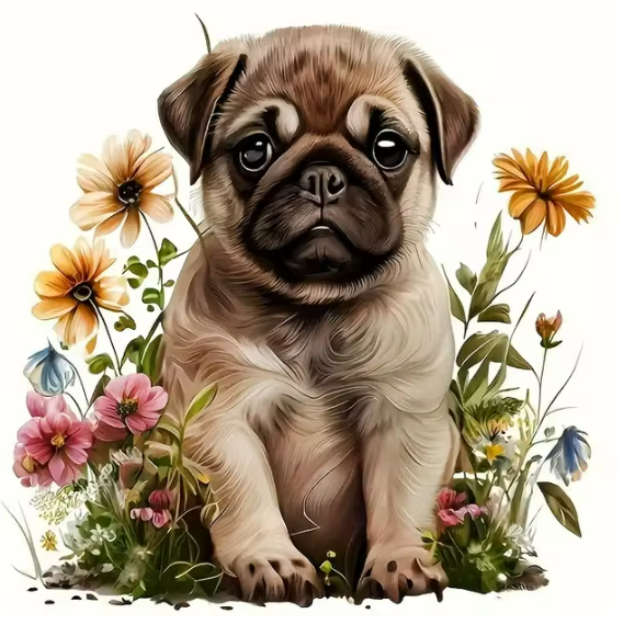 Fluffy Flower Pup - Diamond Painting