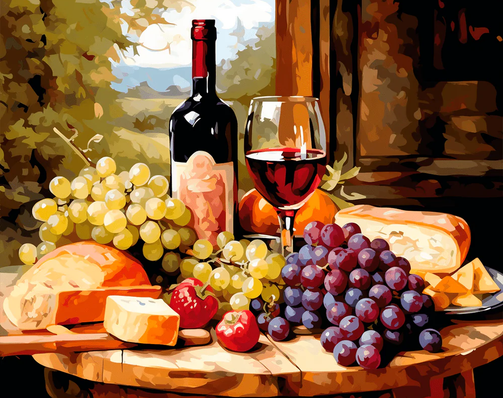 Cheese and Wine Delight - Paint By Numbers
