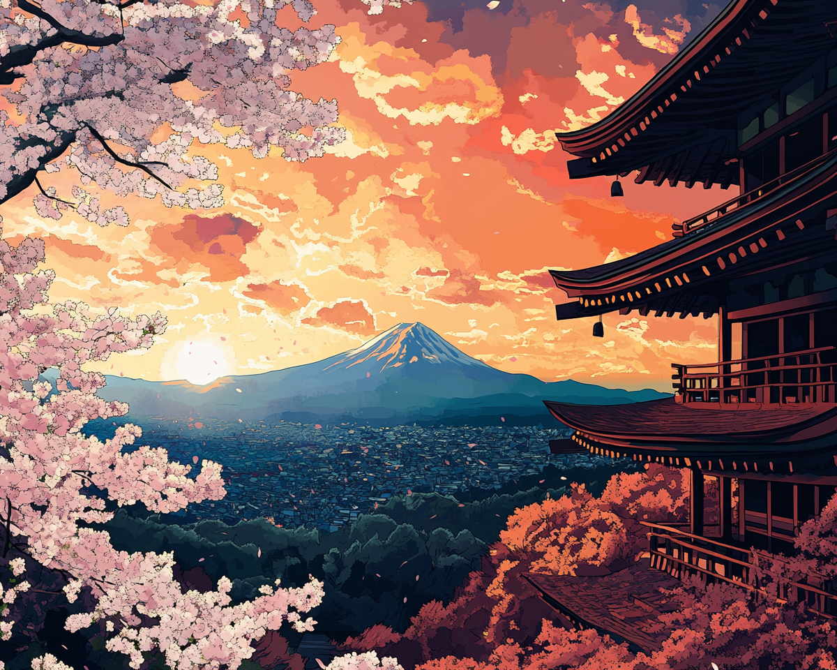 Sakura Sunset - Paint By Numbers