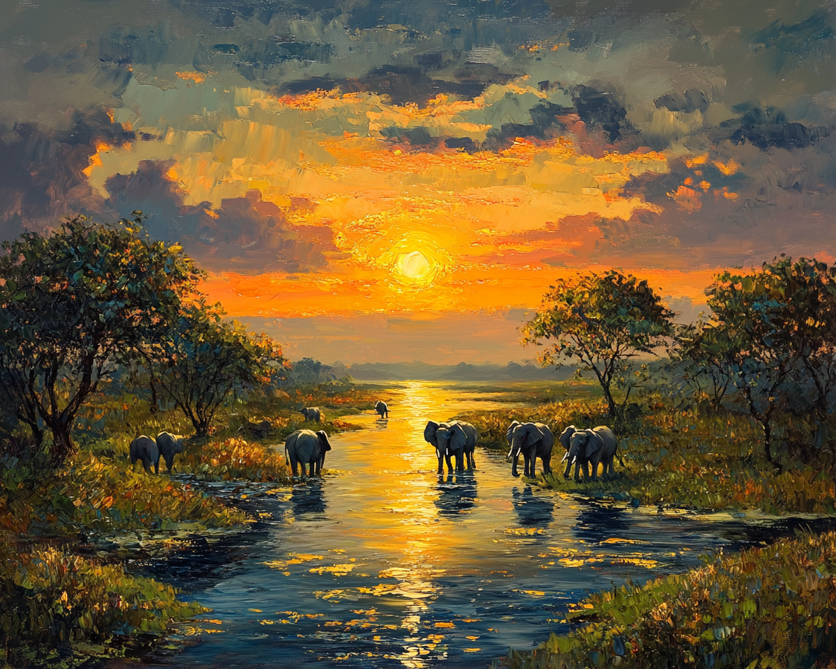 Elephants at Dusk - Paint By Numbers