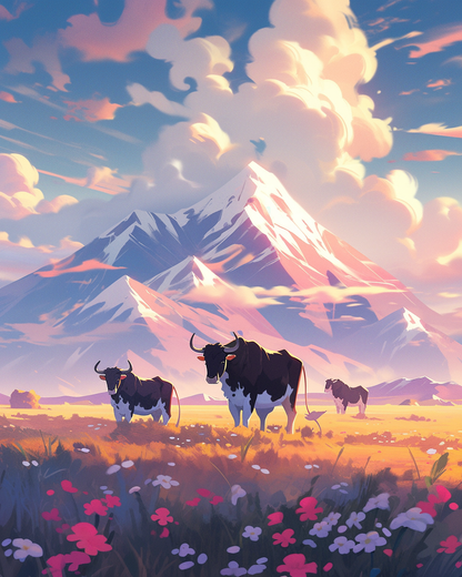 Whispering Peaks and Cattle- Paint By Numbers