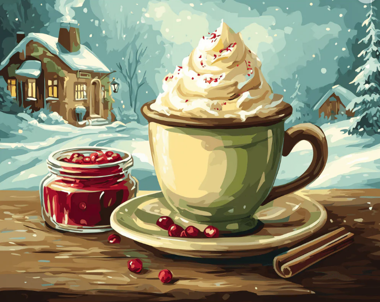 A Warm Cup on a Snowy Day- Paint By Numbers